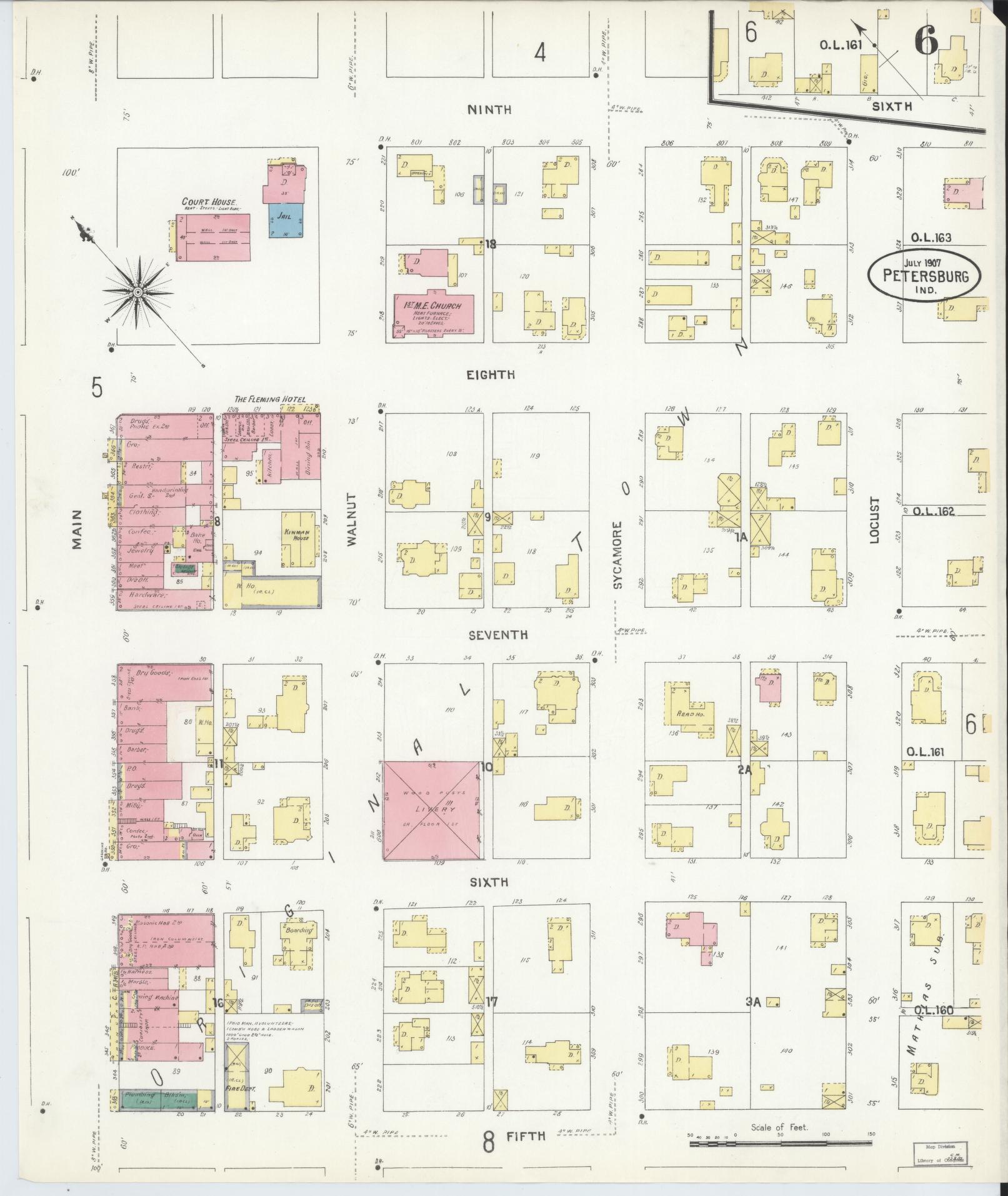 Sanborn Fire Insurance Map from Petersburg, Pike County, Indiana (1907), Sheet #0006 - Complete Map Set gallery image, historic Sanborn map, vintage wall art, Indiana Indiana