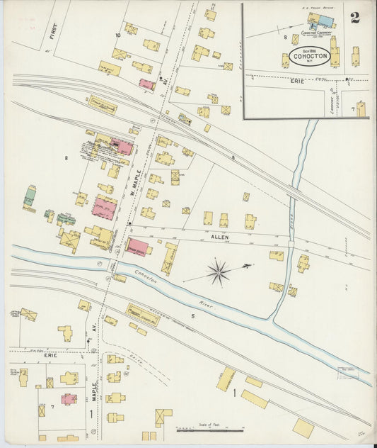 Sanborn Fire Insurance Map from Cohocton, Steuben County, New York (1898), Sheet #0002 - Historic Sanborn Fire Insurance Map Print, vintage old map wall art, antique decor, genealogy gift, New York New York map