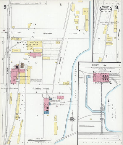 Sanborn Fire Insurance Map from Waukegan, Lake County, Illinois (1924), Sheet #0009 - Complete Map Set gallery image, historic Sanborn map, vintage wall art, Illinois Illinois