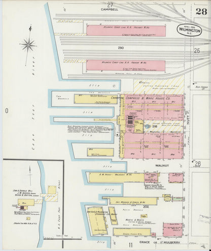 Sanborn Fire Insurance Map from Wilmington, New Hanover County, North Carolina (1898), Sheet #0028 - Complete Map Set gallery image, historic Sanborn map, vintage wall art, North Carolina North Carolina