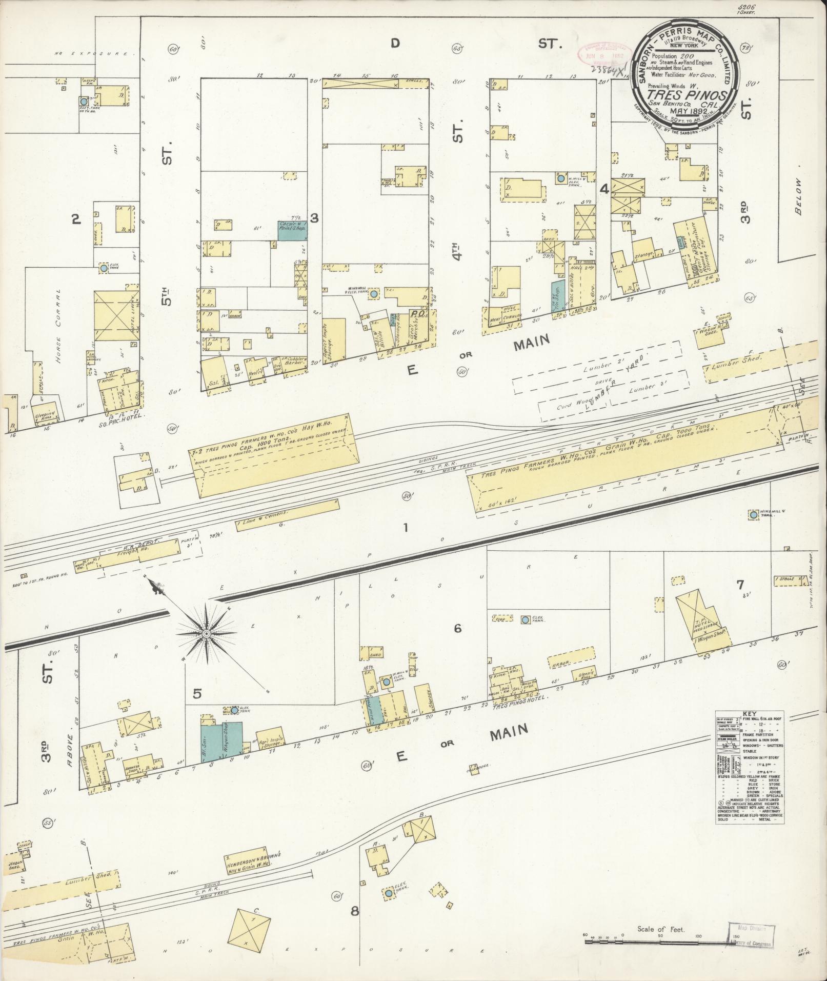 Sanborn Fire Insurance Map from Tres Pinos, San Benito County, California. (1892) – Historic Sanborn Fire Insurance Map Print