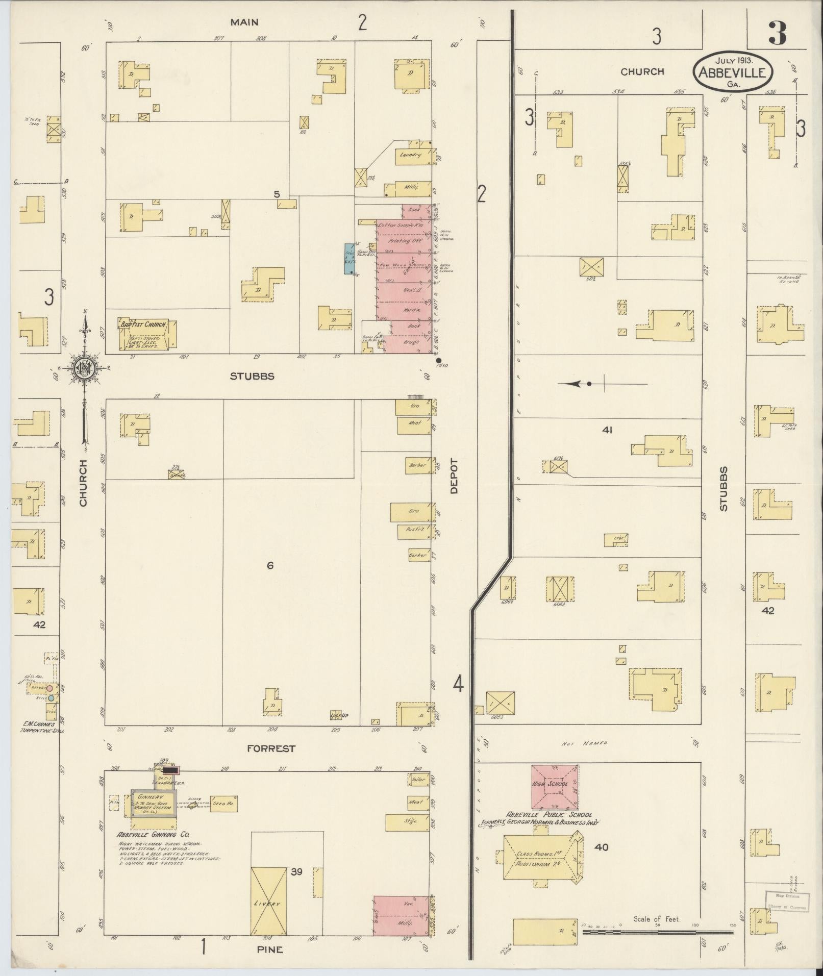 Sanborn Fire Insurance Map from Abbeville, Wilcox County, Georgia (1913), Sheet #0003 - Complete Map Set gallery image, historic Sanborn map, vintage wall art, Georgia Georgia