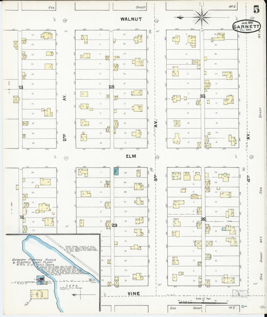 Sanborn Fire Insurance Map from Garnett, Anderson County, Kansas (1892), Sheet #0005 - Historic Sanborn Fire Insurance Map Print, vintage old map wall art, antique decor, genealogy gift, Kansas Kansas map