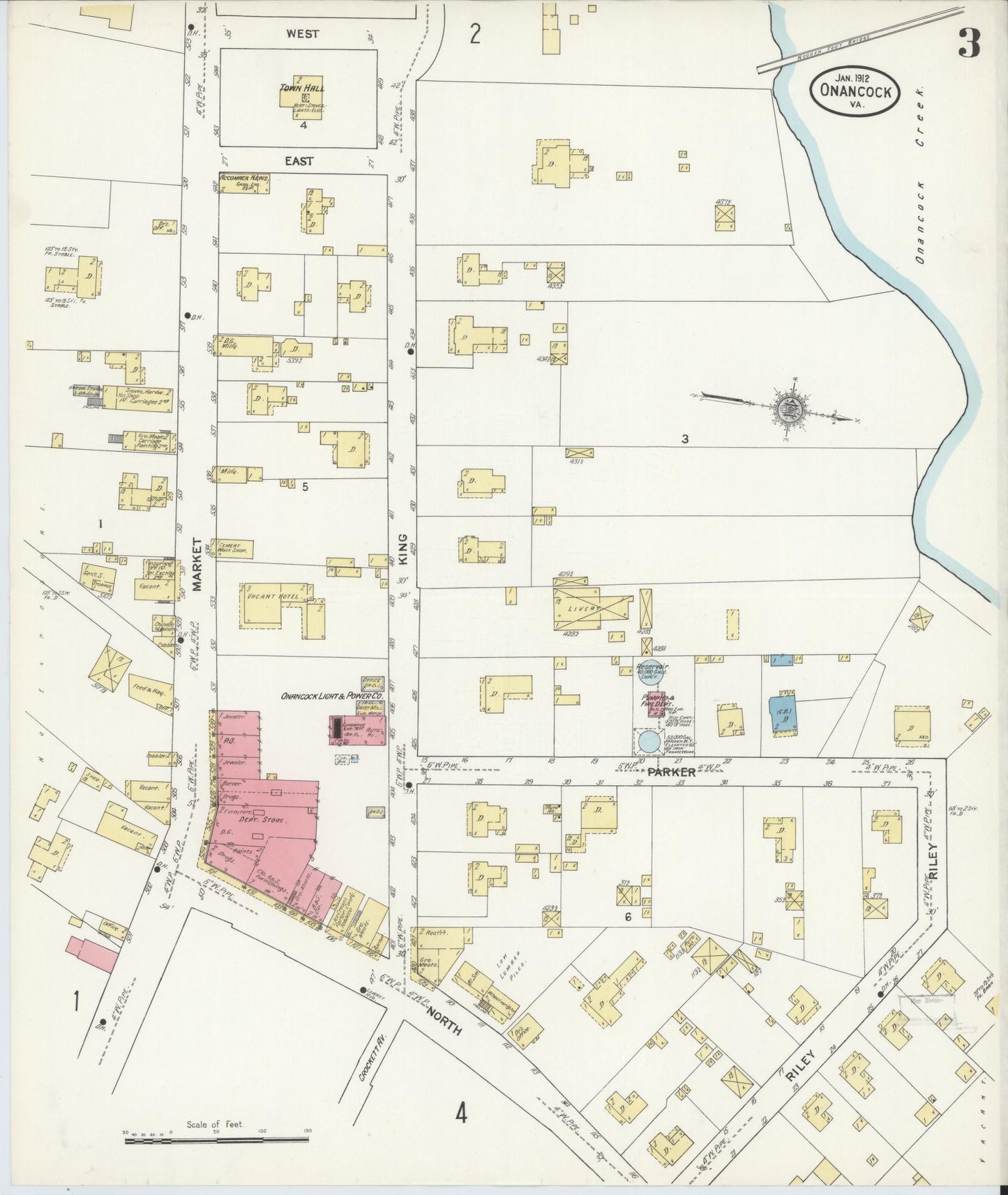 Sanborn Fire Insurance Map from Onancock, Accomack County, Virginia (1912), Sheet #0003 - Complete Map Set gallery image, historic Sanborn map, vintage wall art, Virginia Virginia