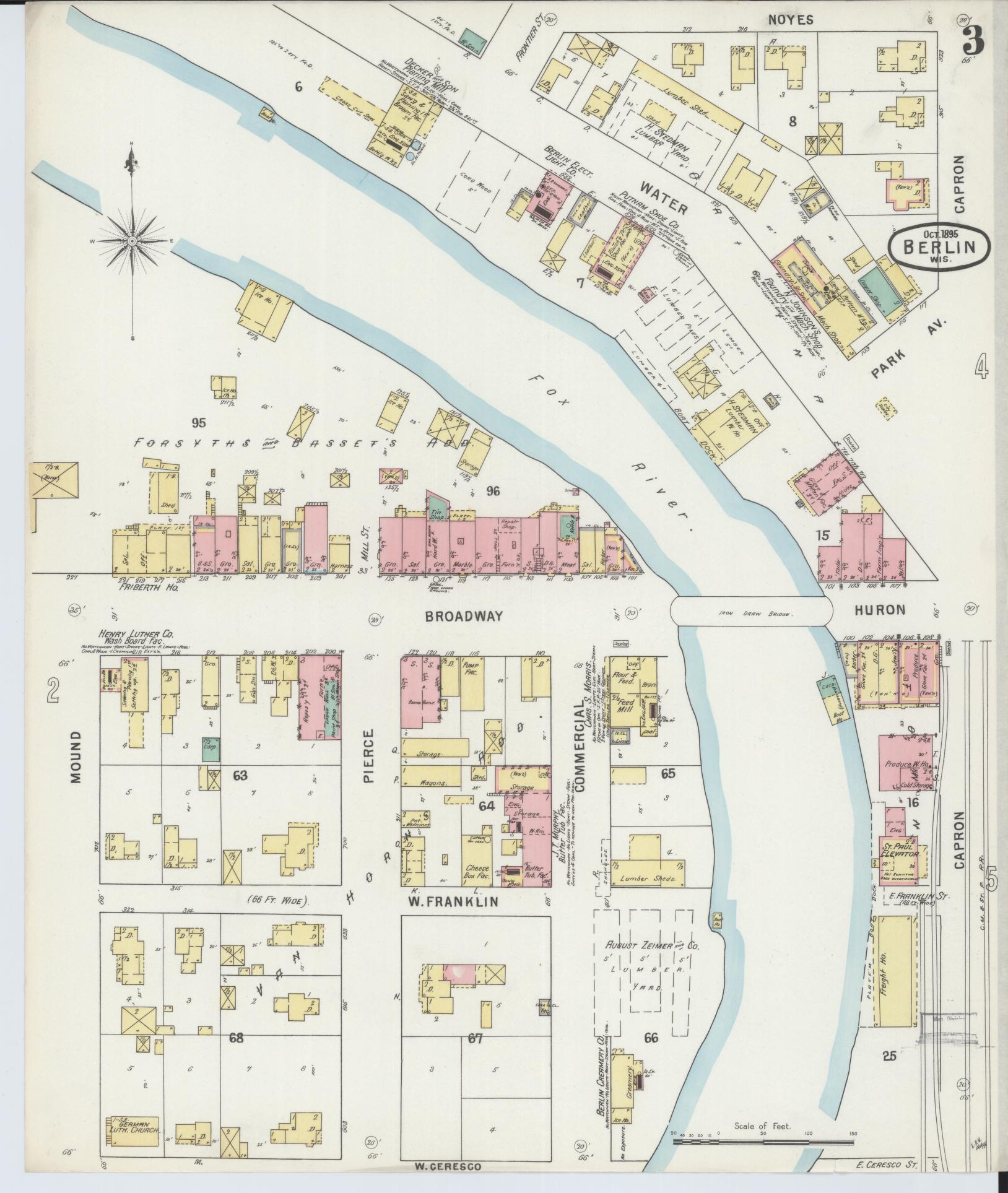 Sanborn Fire Insurance Map from Berlin, Green Lake County, Wisconsin (1895), Sheet #0003 - Historic Sanborn Fire Insurance Map Print, vintage old map wall art, antique decor, genealogy gift, Wisconsin Wisconsin map