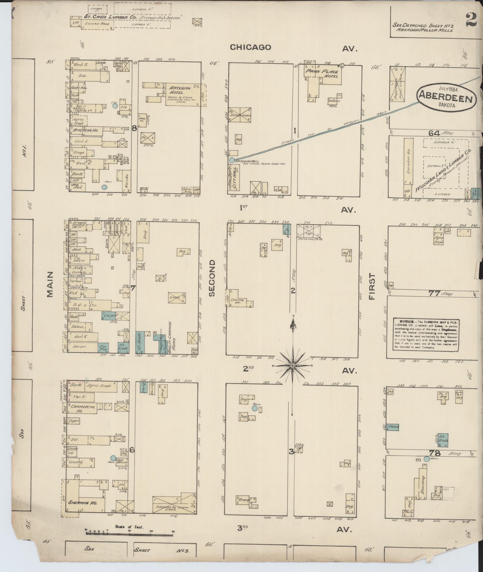 Sanborn Fire Insurance Map from Aberdeen, Brown County, South Dakota (1884), Sheet #0002 - Historic Sanborn Fire Insurance Map Print, vintage old map wall art, antique decor, genealogy gift, South Dakota South Dakota map