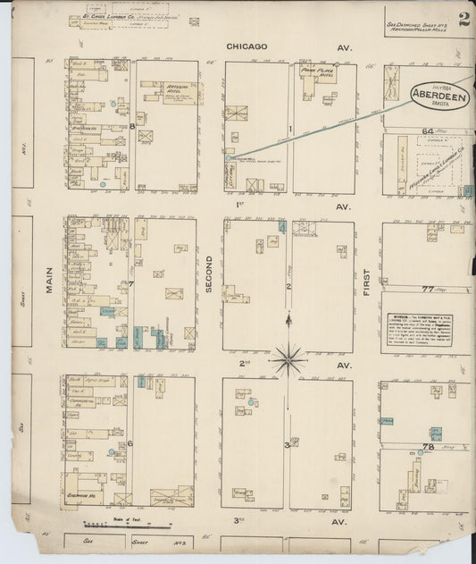Sanborn Fire Insurance Map from Aberdeen, Brown County, South Dakota (1884), Sheet #0002 - Historic Sanborn Fire Insurance Map Print, vintage old map wall art, antique decor, genealogy gift, South Dakota South Dakota map