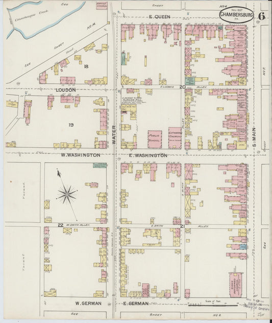 Sanborn Fire Insurance Map from Chambersburg, Franklin County, Pennsylvania (1887), Sheet #0006 - Historic Sanborn Fire Insurance Map Print, vintage old map wall art, antique decor, genealogy gift, Pennsylvania Pennsylvania map