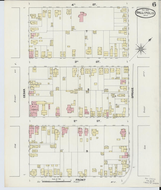 Sanborn Fire Insurance Map from Gallipolis, Gallia County, Ohio (1890), Sheet #0006 - Historic Sanborn Fire Insurance Map Print, vintage old map wall art, antique decor, genealogy gift, Ohio Ohio map