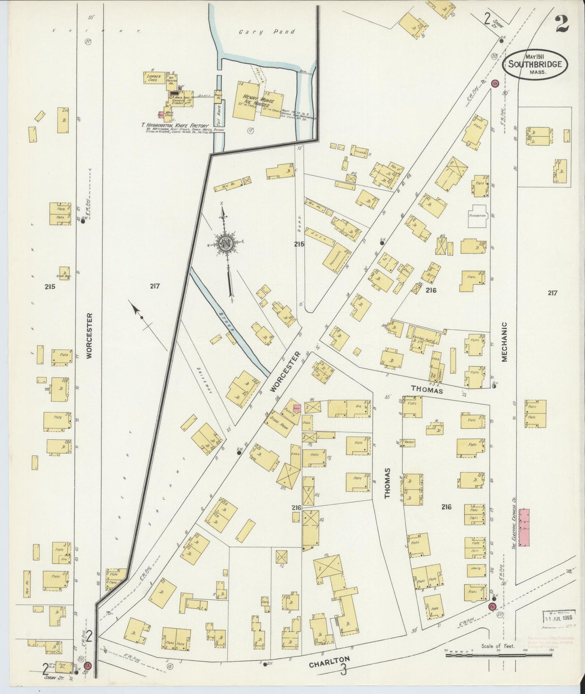 Sanborn Fire Insurance Map from Southbridge, Worcester County, Massachusetts (1911), Sheet #0002 - Complete Map Set gallery image, historic Sanborn map, vintage wall art, Massachusetts Massachusetts