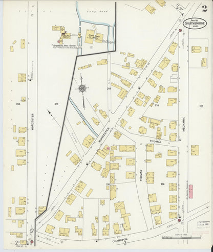 Sanborn Fire Insurance Map from Southbridge, Worcester County, Massachusetts (1911), Sheet #0002 - Complete Map Set gallery image, historic Sanborn map, vintage wall art, Massachusetts Massachusetts