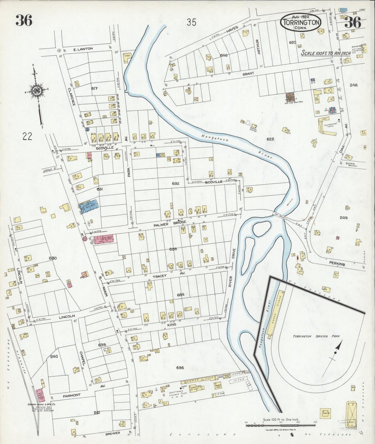 Sanborn Fire Insurance Map from Torrington, Litchfield County, Connecticut (1924), Sheet #0036 - Historic Sanborn Fire Insurance Map Print, vintage old map wall art, antique decor, genealogy gift, Connecticut Connecticut map