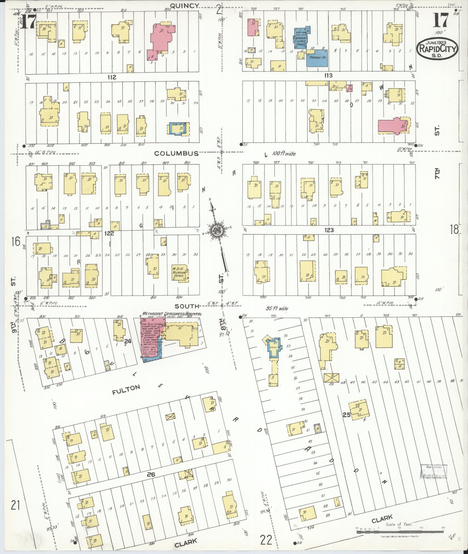 Sanborn Fire Insurance Map from Rapid City, Pennington County, South Dakota (1923), Sheet #0017 - Complete Map Set gallery image, historic Sanborn map, vintage wall art, South Dakota South Dakota