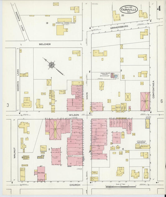 Sanborn Fire Insurance Map from Farmville, Pitt County, North Carolina (1915), Sheet #0004 - Historic Sanborn Fire Insurance Map Print, vintage old map wall art, antique decor, genealogy gift, North Carolina North Carolina map