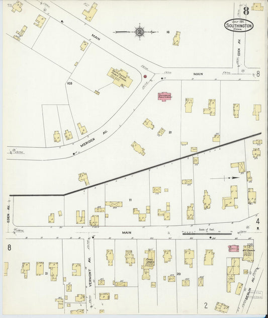 Sanborn Fire Insurance Map from Southington, Hartford County, Connecticut (1911), Sheet #0008 - Historic Sanborn Fire Insurance Map Print, vintage old map wall art, antique decor, genealogy gift, Connecticut Connecticut map