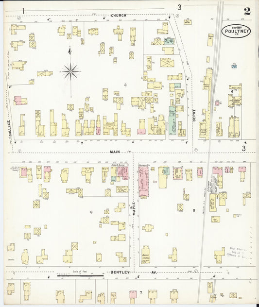 Sanborn Fire Insurance Map from Poultney, Rutland County, Vermont (1897), Sheet #0002 - Historic Sanborn Fire Insurance Map Print, vintage old map wall art, antique decor, genealogy gift, Vermont Vermont map