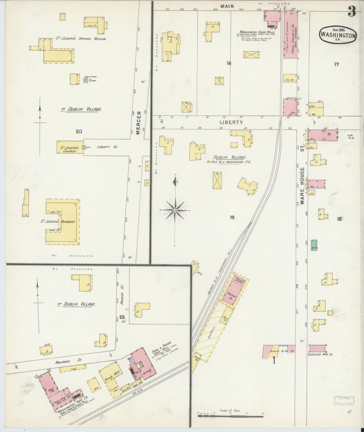 Sanborn Fire Insurance Map from Washington, Wilkes County, Georgia (1896), Sheet #0003 - Historic Sanborn Fire Insurance Map Print, vintage old map wall art, antique decor, genealogy gift, Georgia Georgia map
