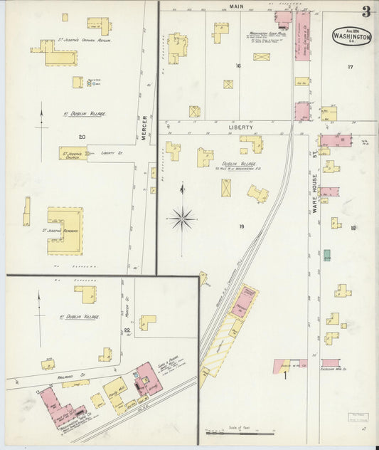 Sanborn Fire Insurance Map from Washington, Wilkes County, Georgia (1896), Sheet #0003 - Historic Sanborn Fire Insurance Map Print, vintage old map wall art, antique decor, genealogy gift, Georgia Georgia map
