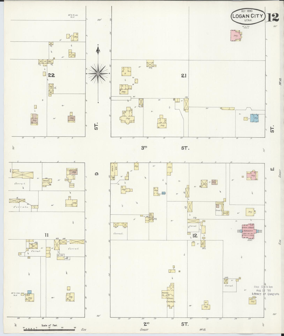 Sanborn Fire Insurance Map from Logan, Cache County, Utah (1890), Sheet #0012 - Complete Map Set gallery image, historic Sanborn map, vintage wall art, Utah Utah
