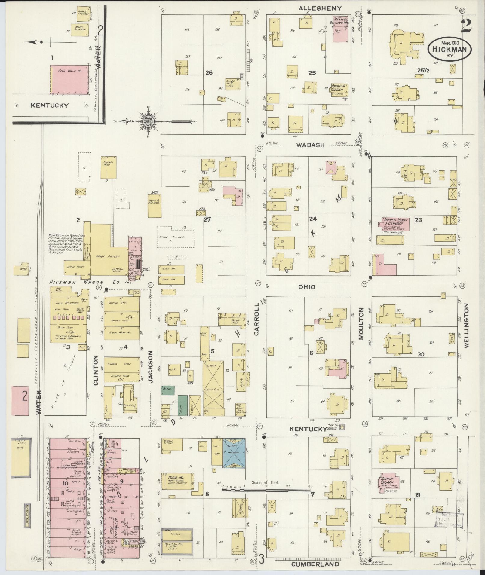 Sanborn Fire Insurance Map from Hickman, Fulton County, Kentucky (1910), Sheet #0002 - Historic Sanborn Fire Insurance Map Print, vintage old map wall art, antique decor, genealogy gift, Kentucky Kentucky map