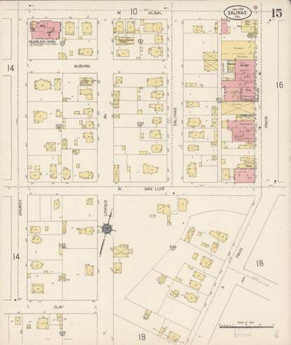 Sanborn Fire Insurance Map from Salinas, Monterey County, California (1913), Sheet #0015 - Complete Map Set gallery image, historic Sanborn map, vintage wall art, California California