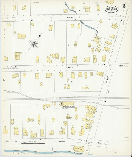Sanborn Fire Insurance Map from Marathon, Cortland County, New York (1907), Sheet #0003 - Historic Sanborn Fire Insurance Map Print, vintage old map wall art, antique decor, genealogy gift, New York New York map