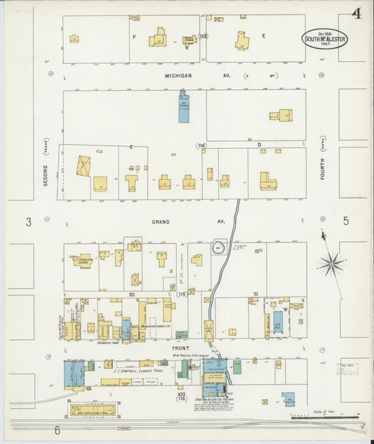 Sanborn Fire Insurance Map from South McAlester, Pittsburg County, Oklahoma (1898), Sheet #0004 - Historic Sanborn Fire Insurance Map Print, vintage old map wall art, antique decor, genealogy gift, Oklahoma Oklahoma map