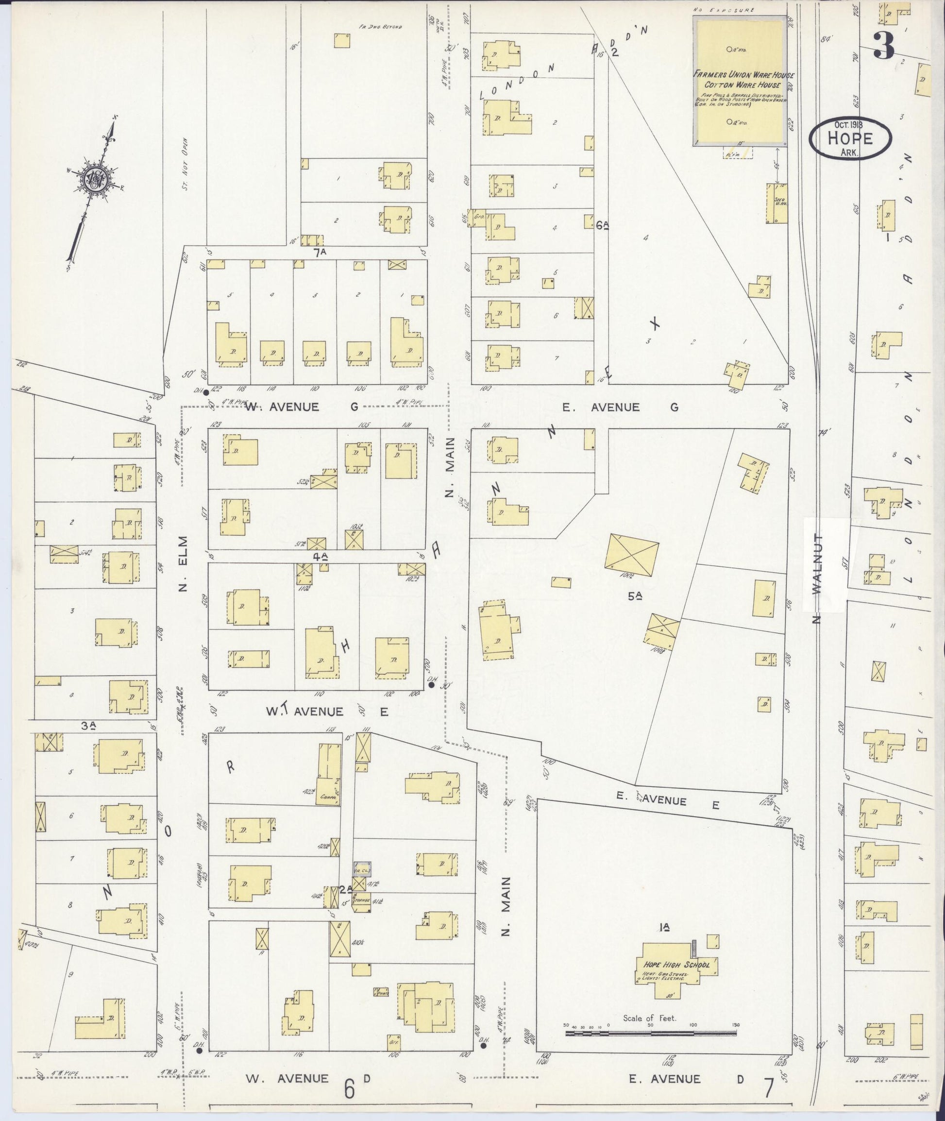 Sanborn Fire Insurance Map from Hope, Hempstead County, Arkansas (1913), Sheet #0003 - Complete Map Set gallery image, historic Sanborn map, vintage wall art, Arkansas Arkansas