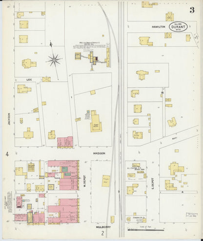 Sanborn Fire Insurance Map from Durant, Holmes County, Mississippi (1902), Sheet #0003 - Complete Map Set gallery image, historic Sanborn map, vintage wall art, Mississippi Mississippi