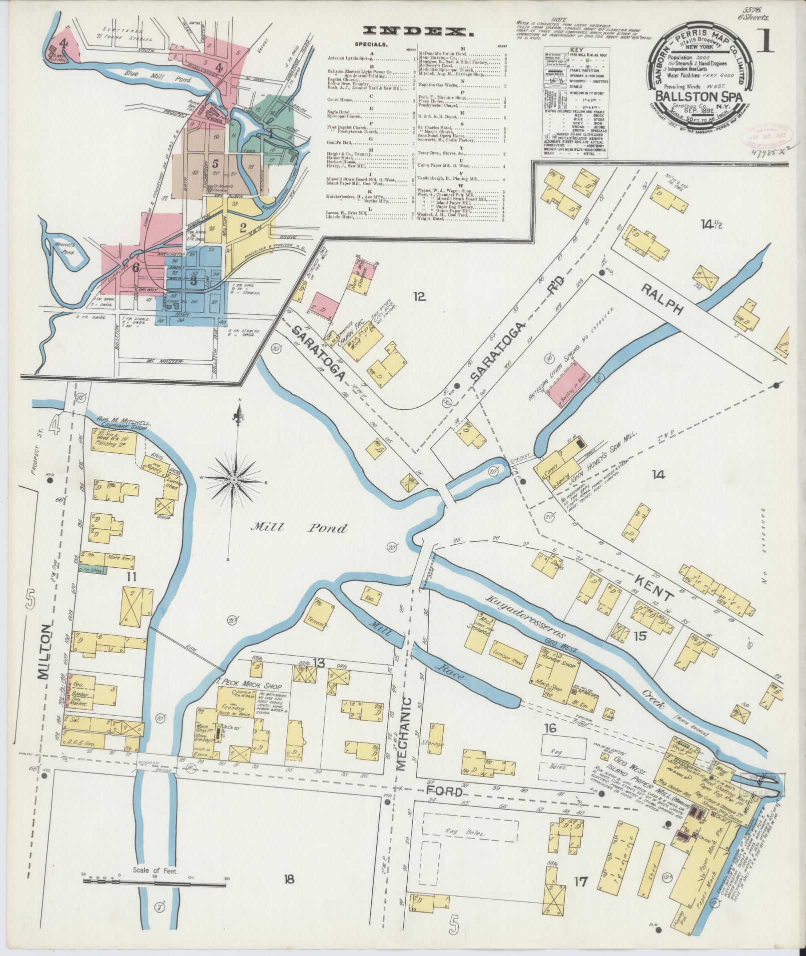 Sanborn Fire Insurance Map from Ballston Spa, Saratoga County, New York. (1892) – Historic Sanborn Fire Insurance Map Print
