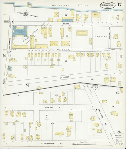 Sanborn Fire Insurance Map from Saint Augustine, Saint John's County, Florida (1910), Sheet #0017 - Historic Sanborn Fire Insurance Map Print, vintage old map wall art, antique decor, genealogy gift, Florida Florida map