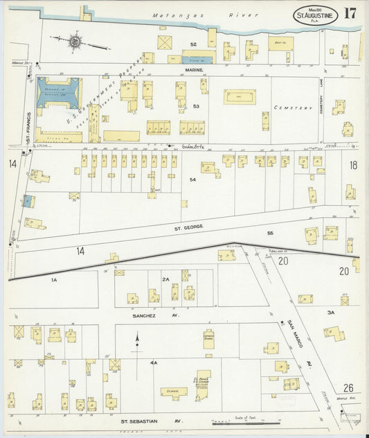 Sanborn Fire Insurance Map from Saint Augustine, Saint John's County, Florida (1910), Sheet #0017 - Historic Sanborn Fire Insurance Map Print, vintage old map wall art, antique decor, genealogy gift, Florida Florida map