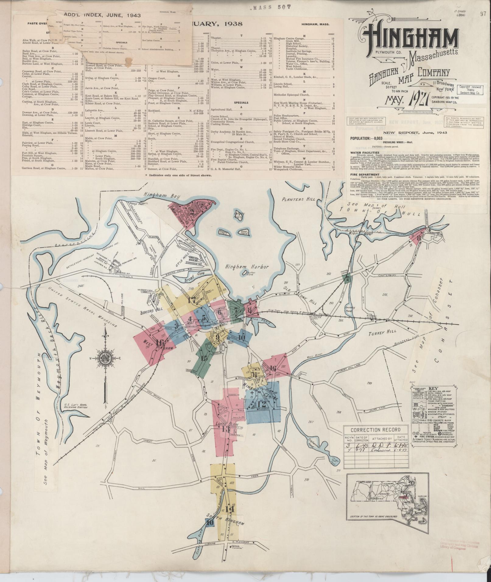 Sanborn Fire Insurance Map from Hingham, Plymouth County, Massachusetts (1948), Sheet #0001 - Complete Map Set gallery image, historic Sanborn map, vintage wall art, Massachusetts Massachusetts