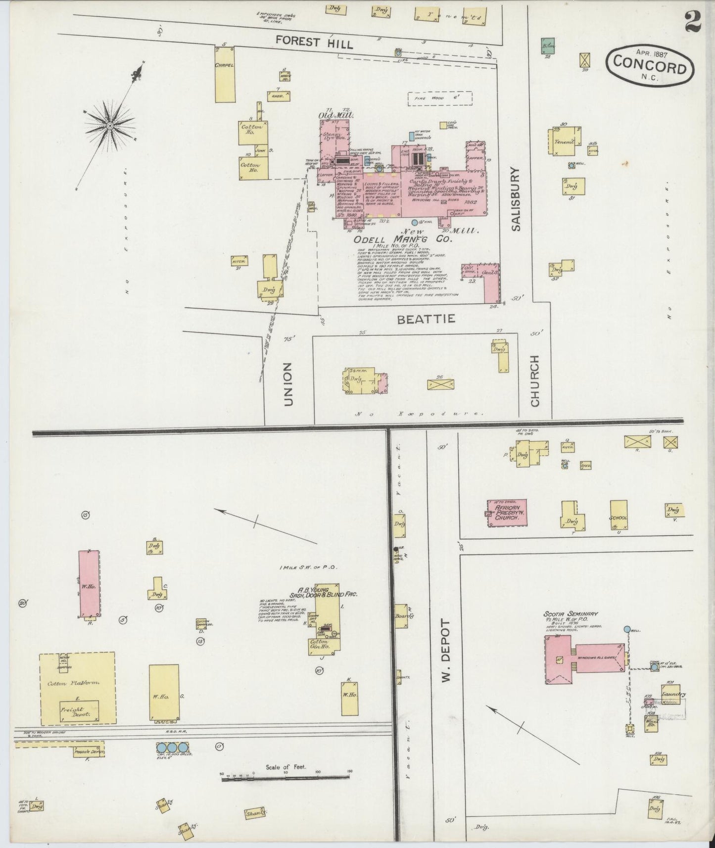 Sanborn Fire Insurance Map from Concord, Cabarrus County, North Carolina (1887), Sheet #0002 - Complete Map Set gallery image, historic Sanborn map, vintage wall art, North Carolina North Carolina