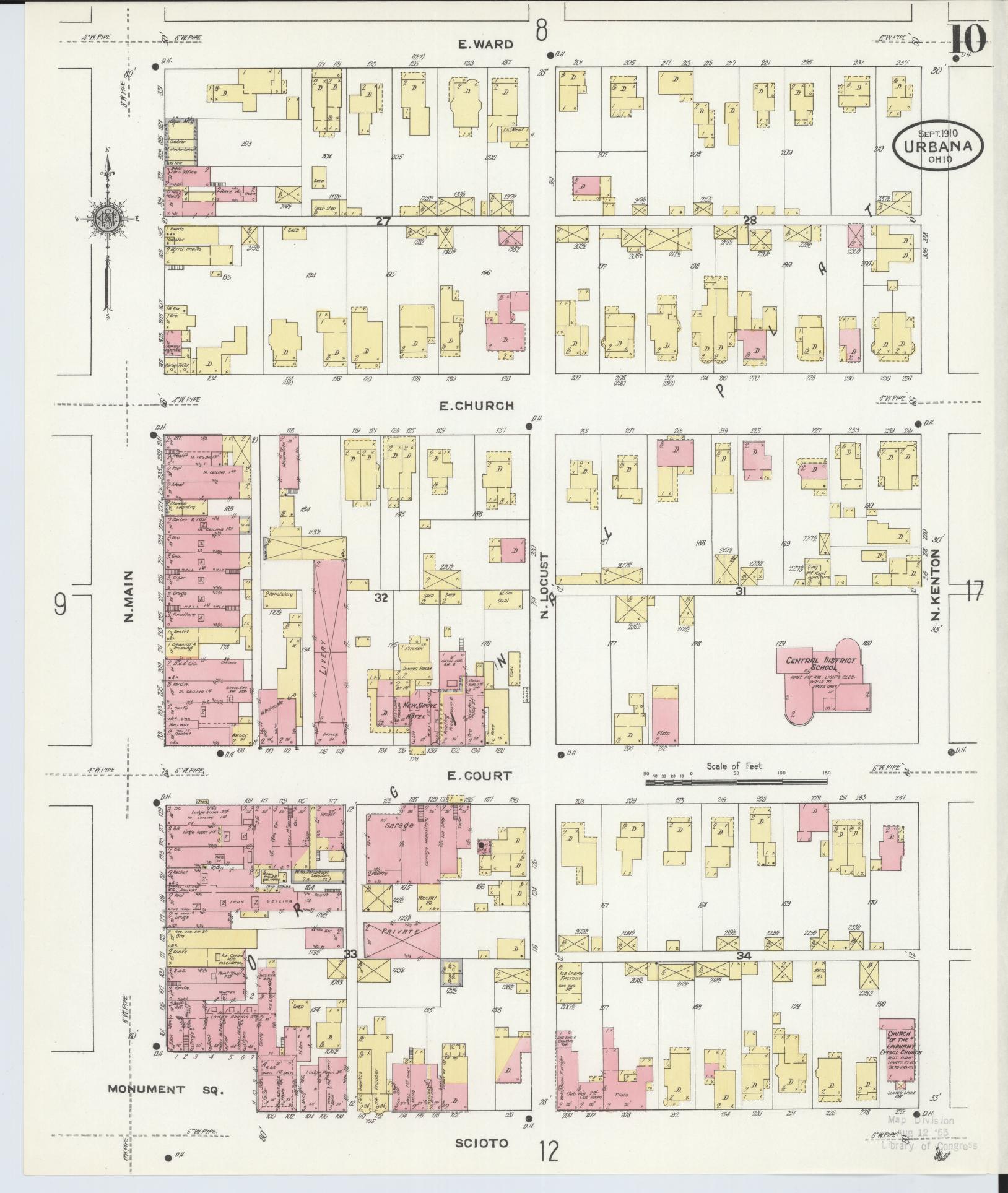 Sanborn Fire Insurance Map from Urbana, Champaign County, Ohio (1910), Sheet #0010 - Complete Map Set gallery image, historic Sanborn map, vintage wall art, Ohio Ohio
