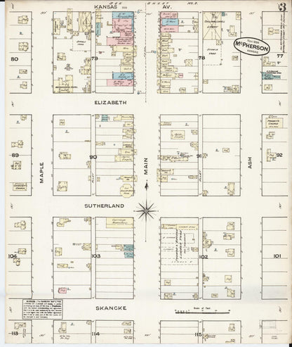 Sanborn Fire Insurance Map from Mcpherson, Mcpherson County, Kansas (1884), Sheet #0003 - Complete Map Set gallery image, historic Sanborn map, vintage wall art, Kansas Kansas