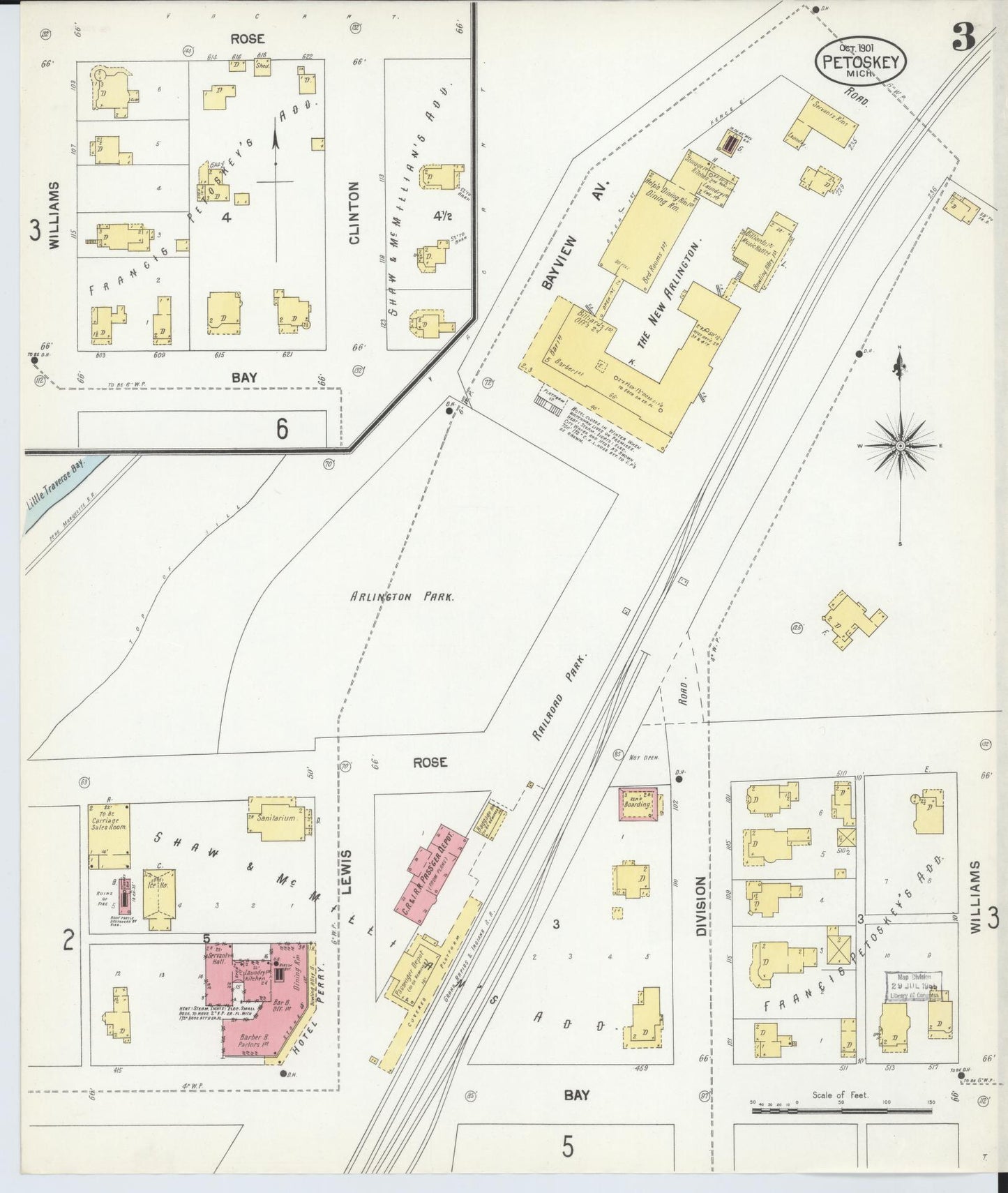 Sanborn Fire Insurance Map from Petoskey, Emmet County, Michigan (1901), Sheet #0003 - Complete Map Set gallery image, historic Sanborn map, vintage wall art, Michigan Michigan