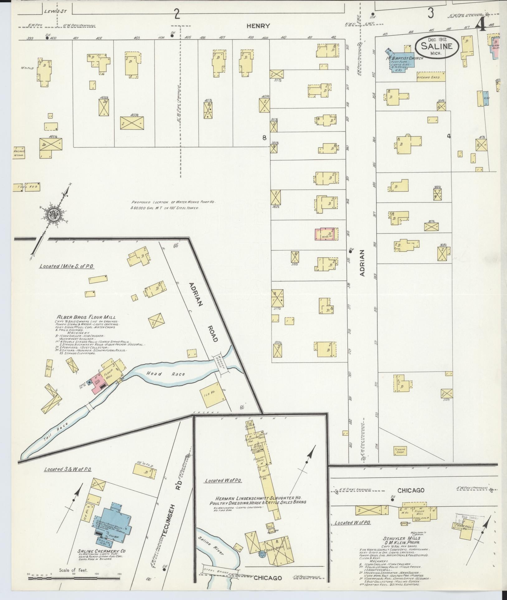 Sanborn Fire Insurance Map from Saline, Washtenaw County, Michigan (1912), Sheet #0004 - Complete Map Set gallery image, historic Sanborn map, vintage wall art, Michigan Michigan