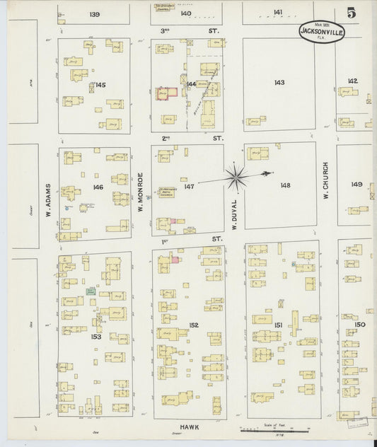Sanborn Fire Insurance Map from Jacksonville, Duval County, Florida. (1891), Sheet 5 – Historic Sanborn Fire Insurance Map Print