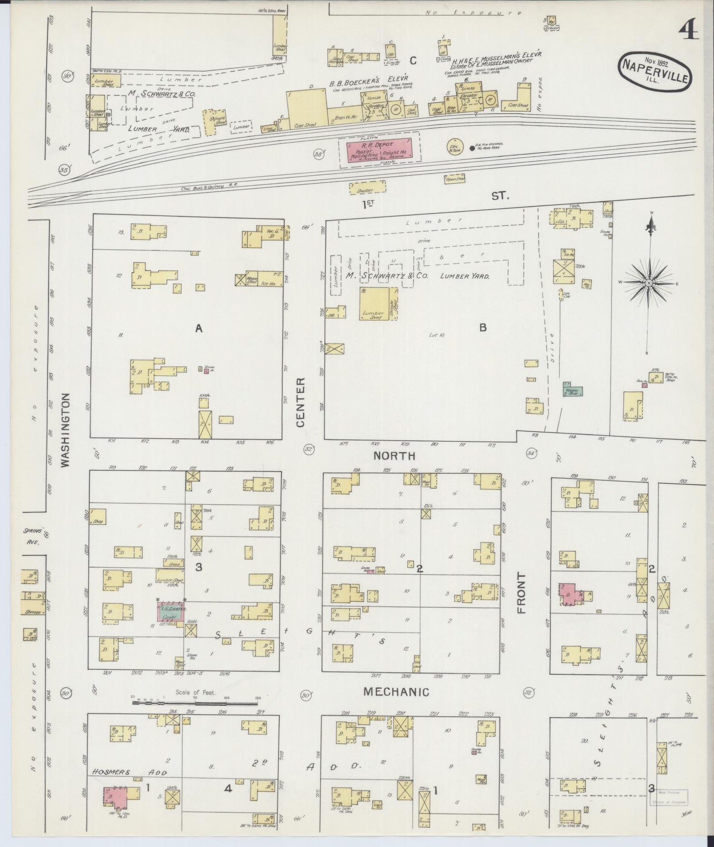 Sanborn Fire Insurance Map from Naperville, Du Page County, Illinois (1892), Sheet #0004 - Complete Map Set gallery image, historic Sanborn map, vintage wall art, Illinois Illinois