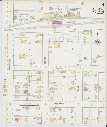 Sanborn Fire Insurance Map from Naperville, Du Page County, Illinois (1892), Sheet #0004 - Complete Map Set gallery image, historic Sanborn map, vintage wall art, Illinois Illinois