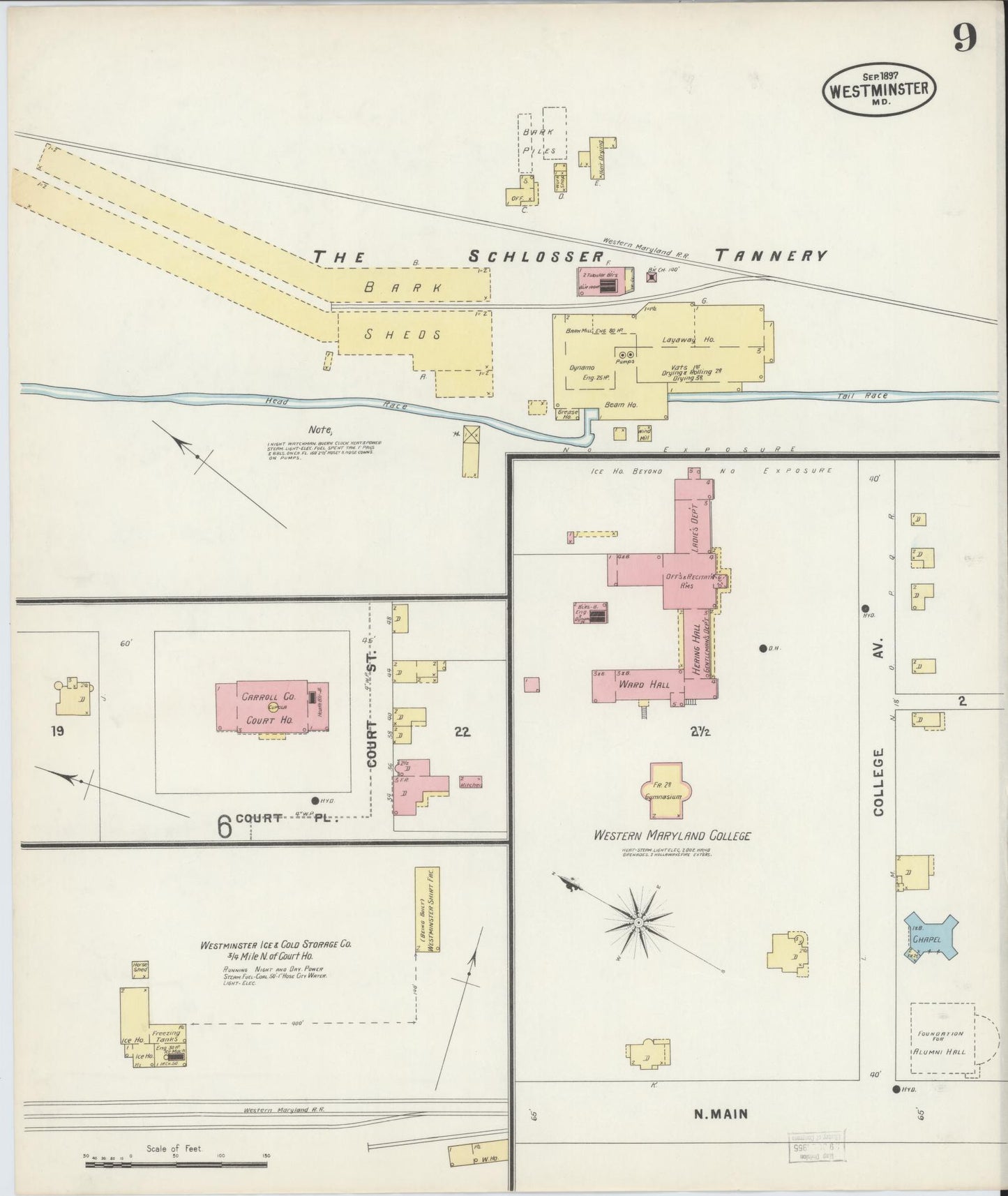 Sanborn Fire Insurance Map from Westminster, Carroll County, Maryland (1897), Sheet #0009 - Historic Sanborn Fire Insurance Map Print, vintage old map wall art, antique decor, genealogy gift, Maryland Maryland map