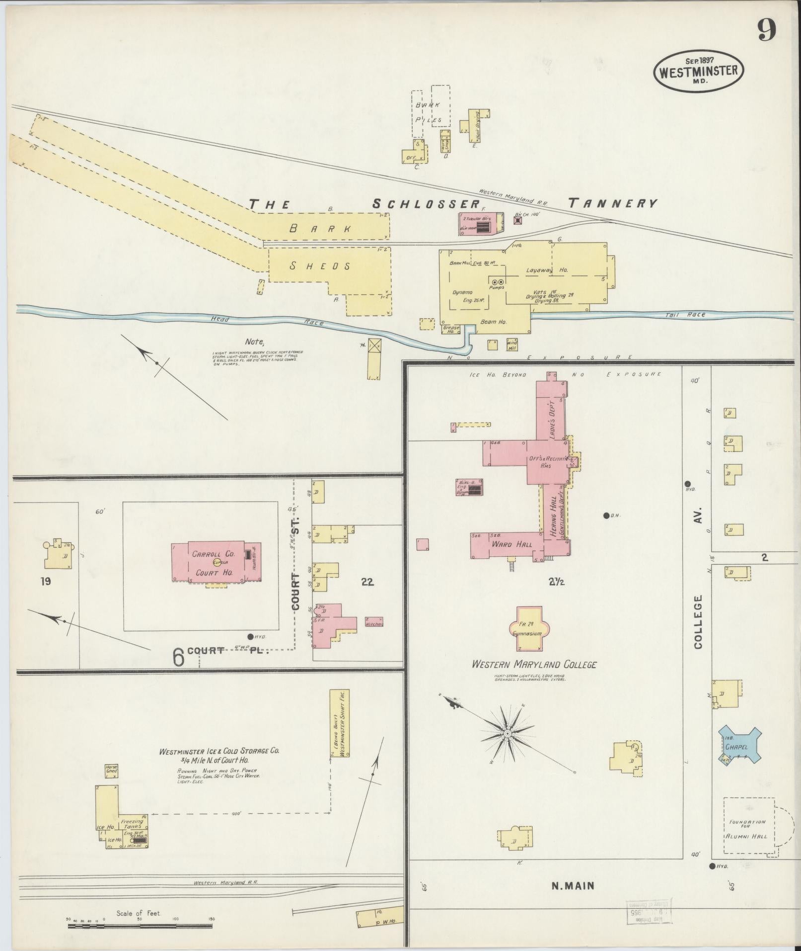 Sanborn Fire Insurance Map from Westminster, Carroll County, Maryland (1897), Sheet #0009 - Historic Sanborn Fire Insurance Map Print, vintage old map wall art, antique decor, genealogy gift, Maryland Maryland map