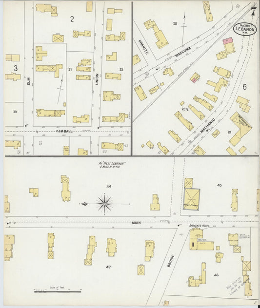 Sanborn Fire Insurance Map from Lebanon, Grafton County, New Hampshire (1899), Sheet #0007 - Historic Sanborn Fire Insurance Map Print, vintage old map wall art, antique decor, genealogy gift, New Hampshire New Hampshire map