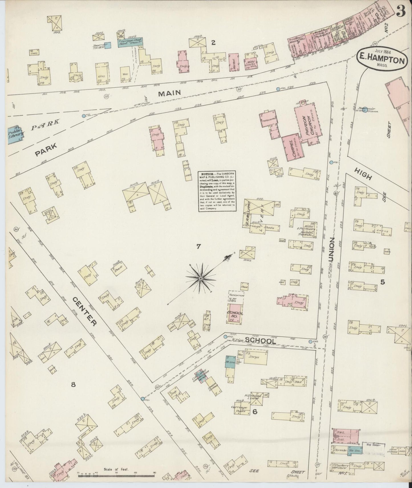 Sanborn Fire Insurance Map from East Hampton, Hampshire County, Massachusetts (1884), Sheet #0003 - Complete Map Set gallery image, historic Sanborn map, vintage wall art, Massachusetts Massachusetts