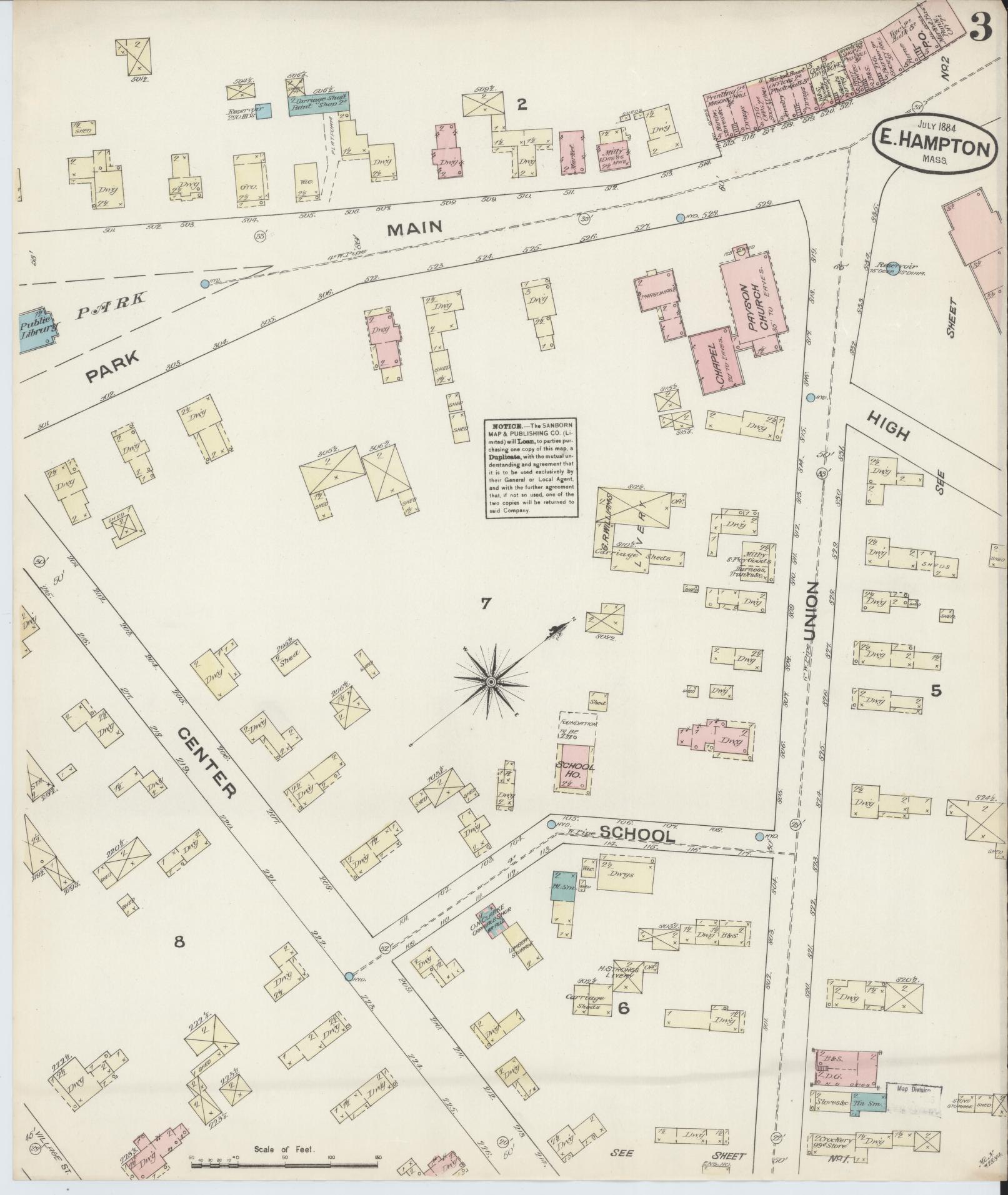 Sanborn Fire Insurance Map from East Hampton, Hampshire County, Massachusetts (1884), Sheet #0003 - Complete Map Set gallery image, historic Sanborn map, vintage wall art, Massachusetts Massachusetts