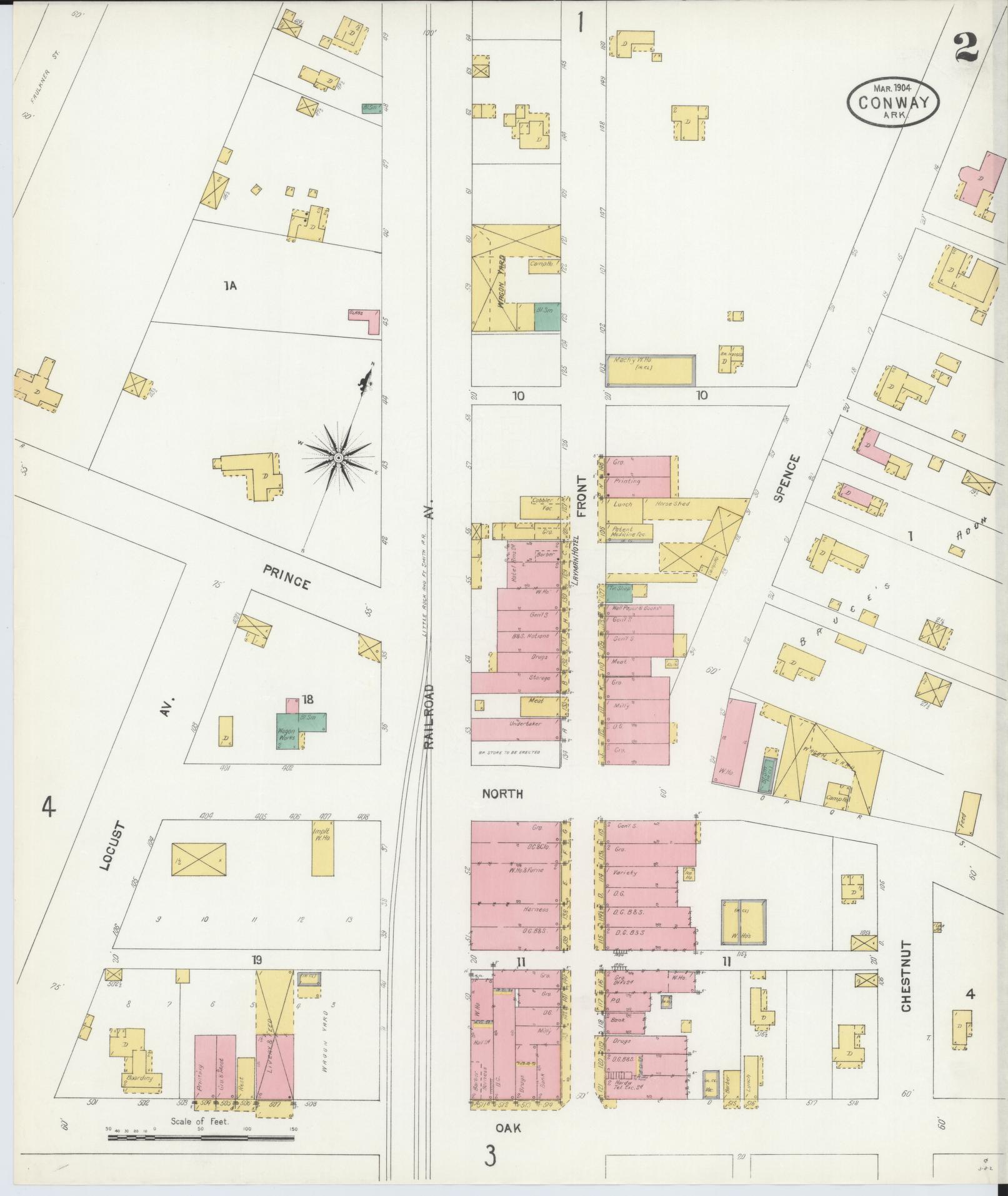 Sanborn Fire Insurance Map from Conway, Faulkner County, Arkansas (1904), Sheet #0002 - Historic Sanborn Fire Insurance Map Print, vintage old map wall art, antique decor, genealogy gift, Arkansas Arkansas map