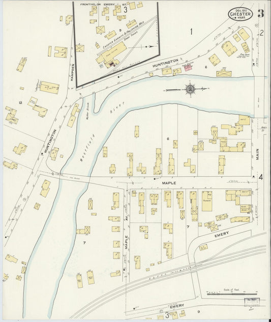 Sanborn Fire Insurance Map from Chester, Hampden County, Massachusetts (1910), Sheet #0003 - Historic Sanborn Fire Insurance Map Print, vintage old map wall art, antique decor, genealogy gift, Massachusetts Massachusetts map