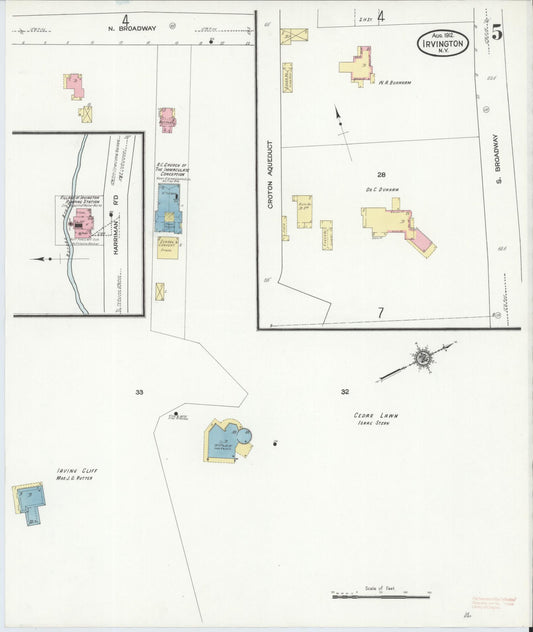 Sanborn Fire Insurance Map from Irvington, Westchester County, New York (1912), Sheet #0005 - Historic Sanborn Fire Insurance Map Print, vintage old map wall art, antique decor, genealogy gift, New York New York map