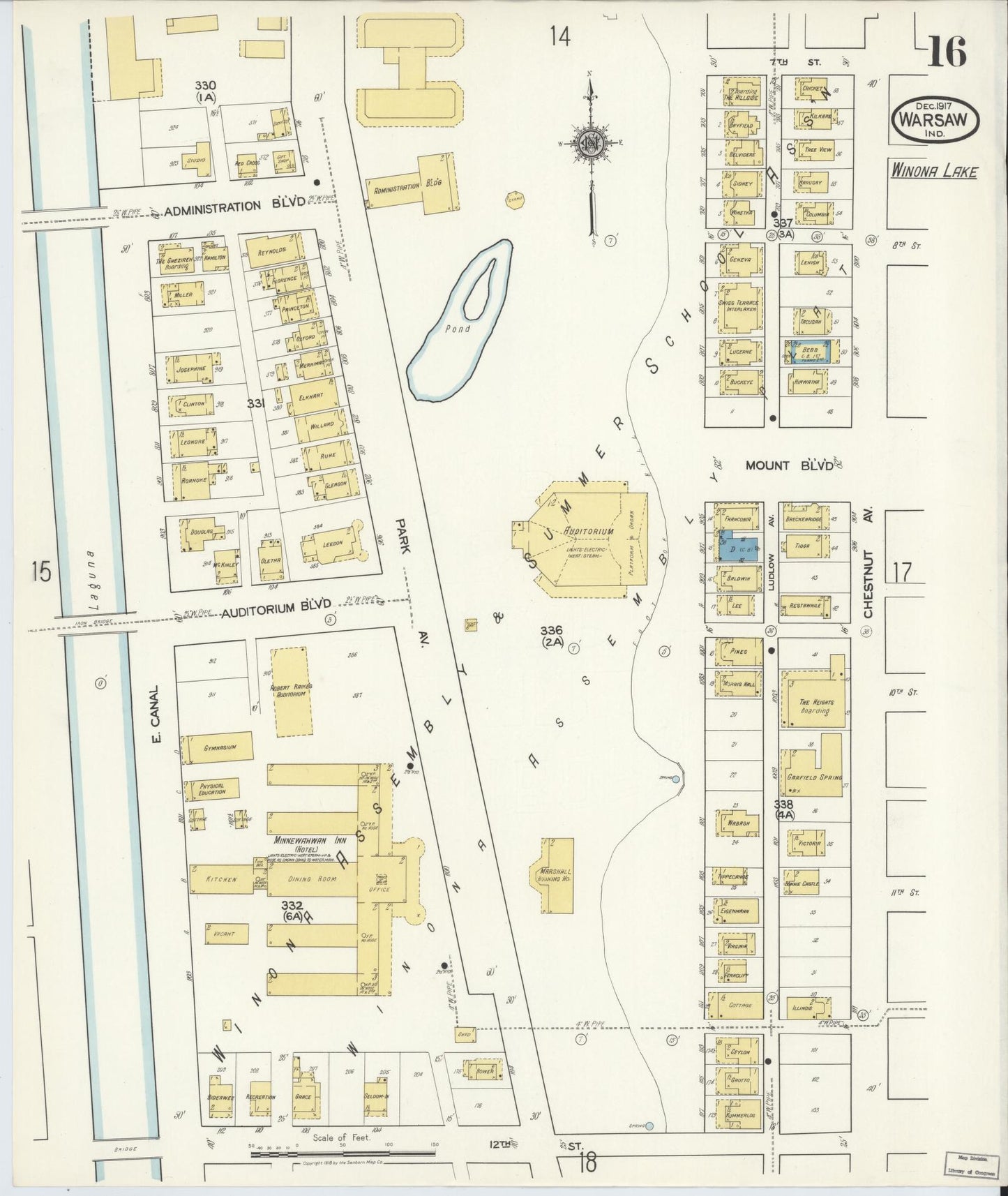 Sanborn Fire Insurance Map from Warsaw, Kosciusko County, Indiana (1917), Sheet #0016 - Historic Sanborn Fire Insurance Map Print, vintage old map wall art, antique decor, genealogy gift, Indiana Indiana map